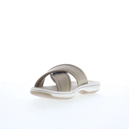 Clarks Breeze Sara 26179472 Womens Gray Leather Flip-Flops Sandals Shoes