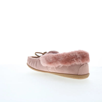 Minnetonka Camp Collar Moc 40798 Womens Pink Suede Moccasin Slippers Shoes