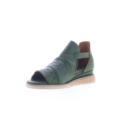Miz Mooz Cara Womens Green Leather Hook & Loop Strap Sandals Shoes