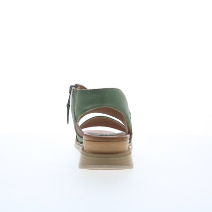 Miz Mooz Cece Womens Green Leather Zipper Wedges Sandals Shoes