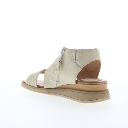 Miz Mooz Cece Womens Beige Leather Zipper Wedges Sandals Shoes