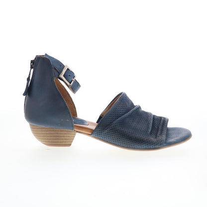 Miz Mooz Charley Womens Blue Leather Hook & Loop Heeled Sandals Shoes