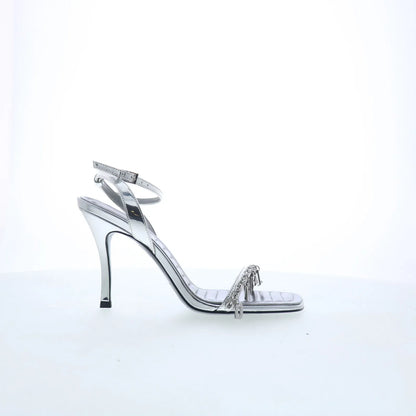 Diesel D-Vina SDL Y03303-P2345-T9002 Womens Silver Strap Heels Shoes