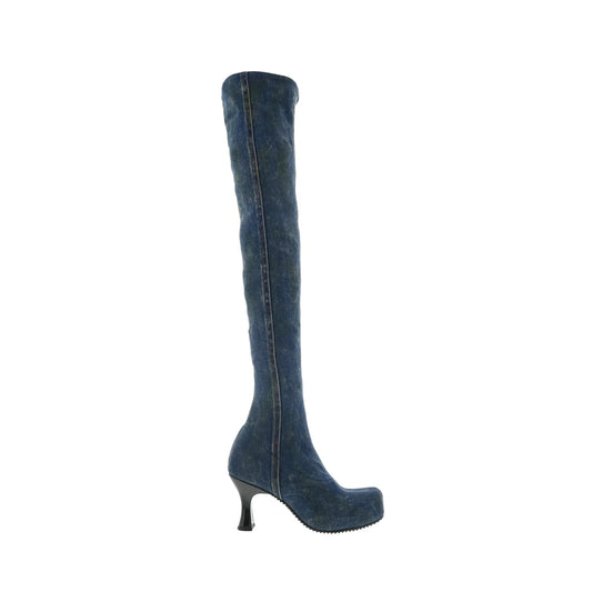 Diesel D-Woodstock TBT Womens Blue Canvas Zipper Knee High Boots