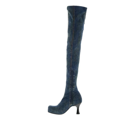 Diesel D-Woodstock TBT Womens Blue Canvas Zipper Knee High Boots