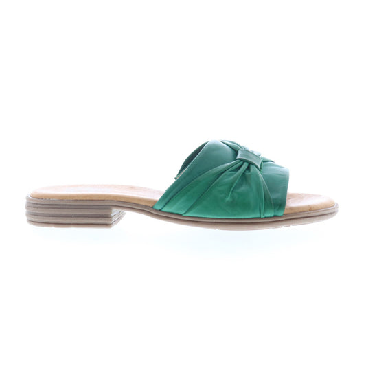 Miz Mooz Daisey Womens Green Leather Slip On Slides Sandals Shoes