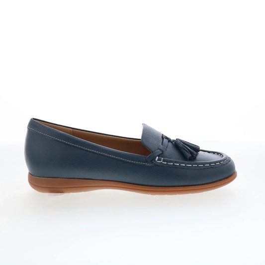 Trotters Dawson T2254-400 Womens Blue Leather Slip On Loafer Flats Shoes