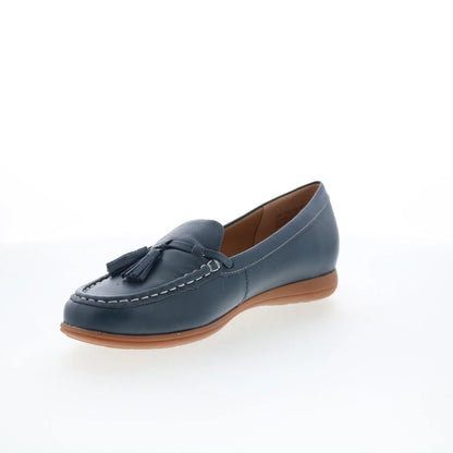 Trotters Dawson T2254-400 Womens Blue Leather Slip On Loafer Flats Shoes