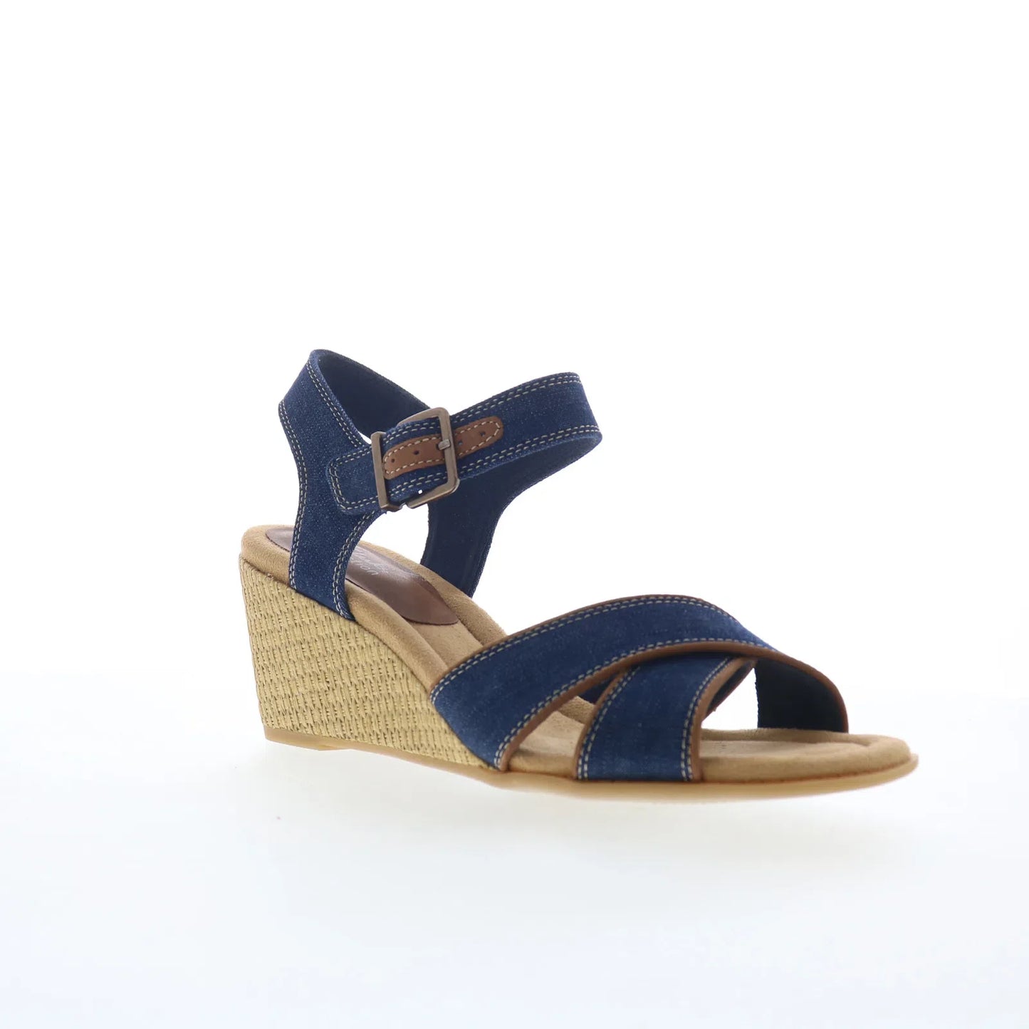 Clarks Emmalae Iris 26181666 Womens Blue Canvas Wedges Sandals Shoes