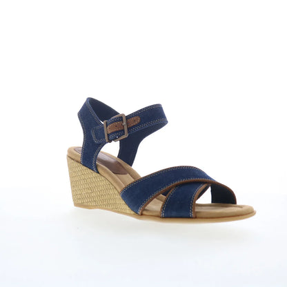 Clarks Emmalae Iris 26181666 Womens Blue Canvas Wedges Sandals Shoes