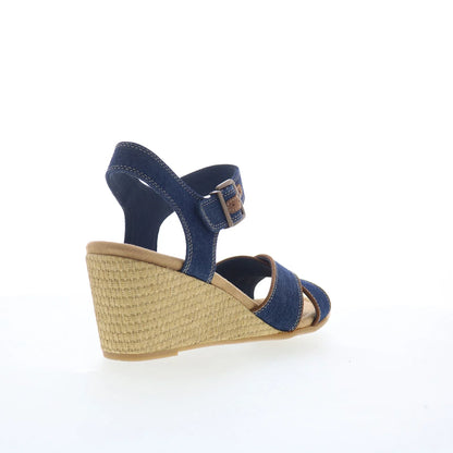 Clarks Emmalae Iris 26181666 Womens Blue Canvas Wedges Sandals Shoes