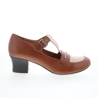 Miz Mooz Fancie Womens Brown Leather Hook & Loop Pumps Heels Shoes