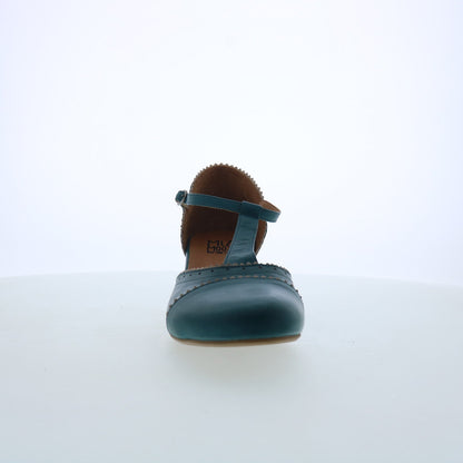 Miz Mooz Fernie Womens Blue Leather Hook & Loop Strap Heels Shoes