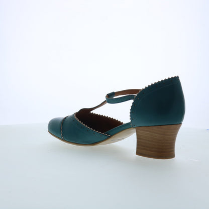 Miz Mooz Fernie Womens Blue Leather Hook & Loop Strap Heels Shoes