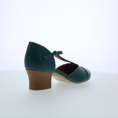Miz Mooz Fernie Womens Blue Leather Hook & Loop Strap Heels Shoes