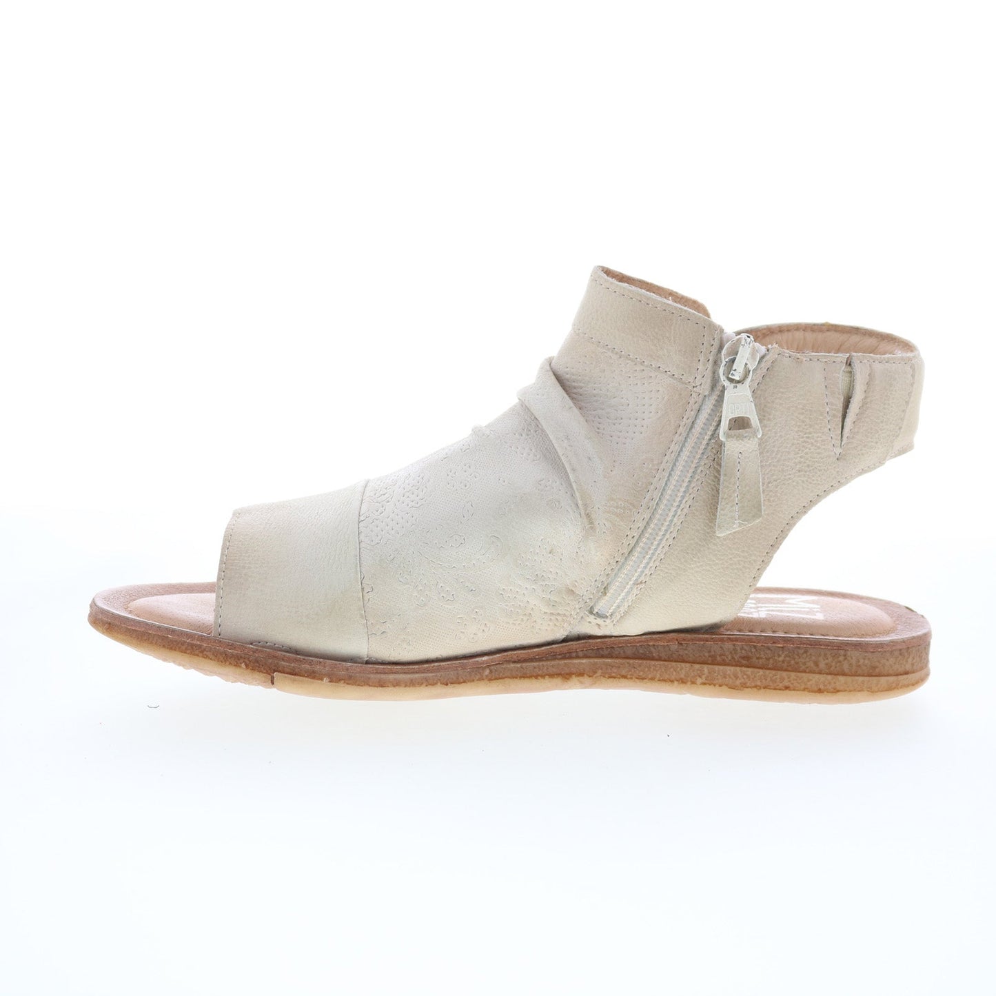 Miz Mooz Flaire Womens Beige Leather Zipper Strap Sandals Shoes