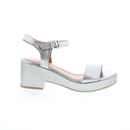 Miz Mooz Gillie Womens Silver Leather Hook & Loop Heeled Sandals Shoes
