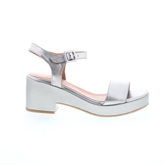 Miz Mooz Gillie Womens Silver Leather Hook & Loop Heeled Sandals Shoes