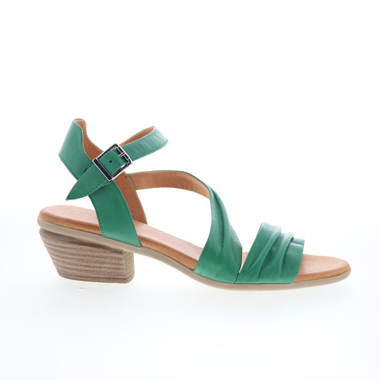Miz Mooz Kailee Womens Green Leather Hook & Loop Heeled Sandals Shoes