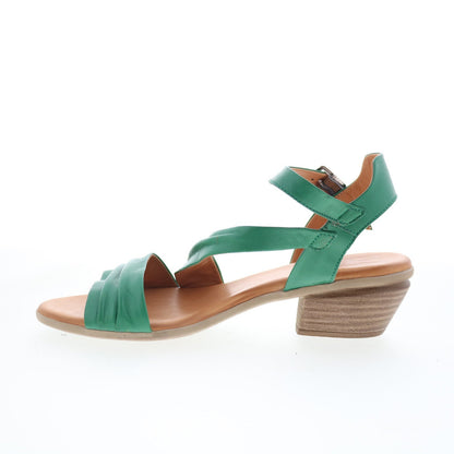 Miz Mooz Kailee Womens Green Leather Hook & Loop Heeled Sandals Shoes