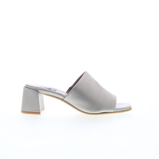 Miz Mooz Kaye Womens Gray Leather Slip On Heeled Sandals Shoes
