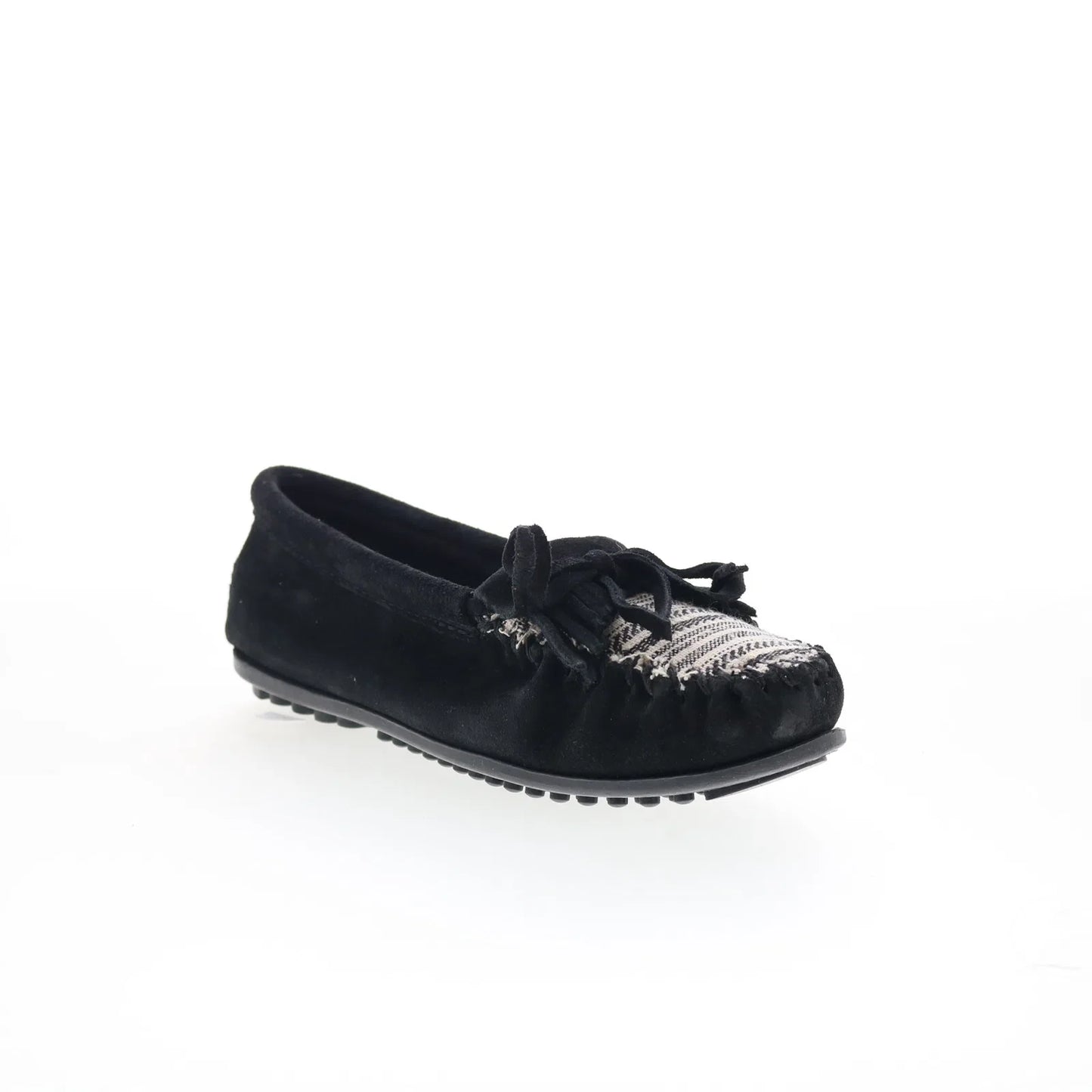 Minnetonka Kilty 410R Womens Black Suede Slip On Loafer Flats Shoes