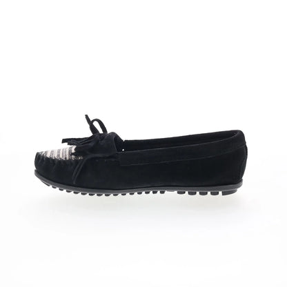 Minnetonka Kilty 410R Womens Black Suede Slip On Loafer Flats Shoes