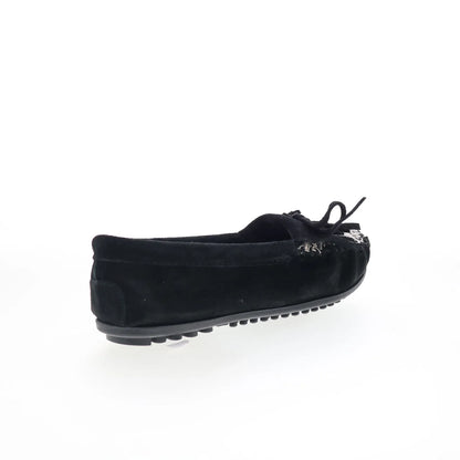 Minnetonka Kilty 410R Womens Black Suede Slip On Loafer Flats Shoes
