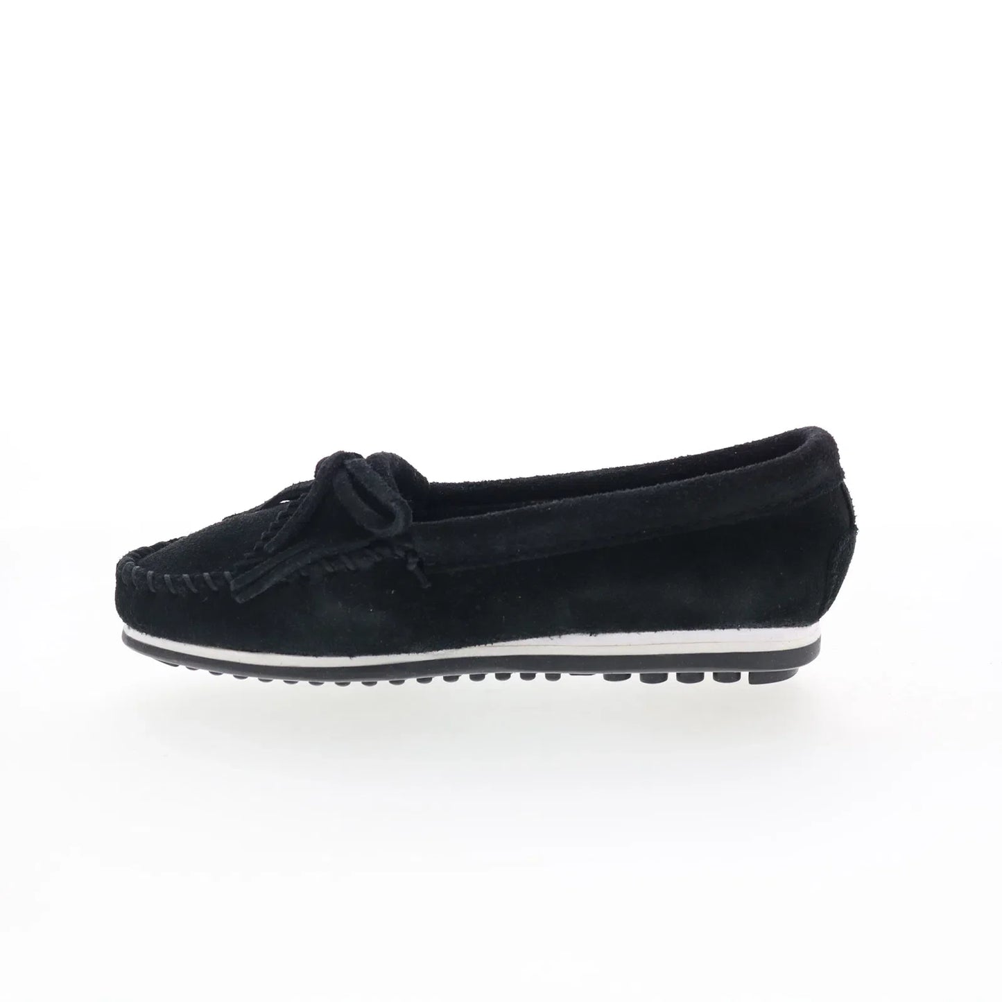 Minnetonka Kilty Plus 4300 Womens Black Suede Slip On Loafer Flats Shoes