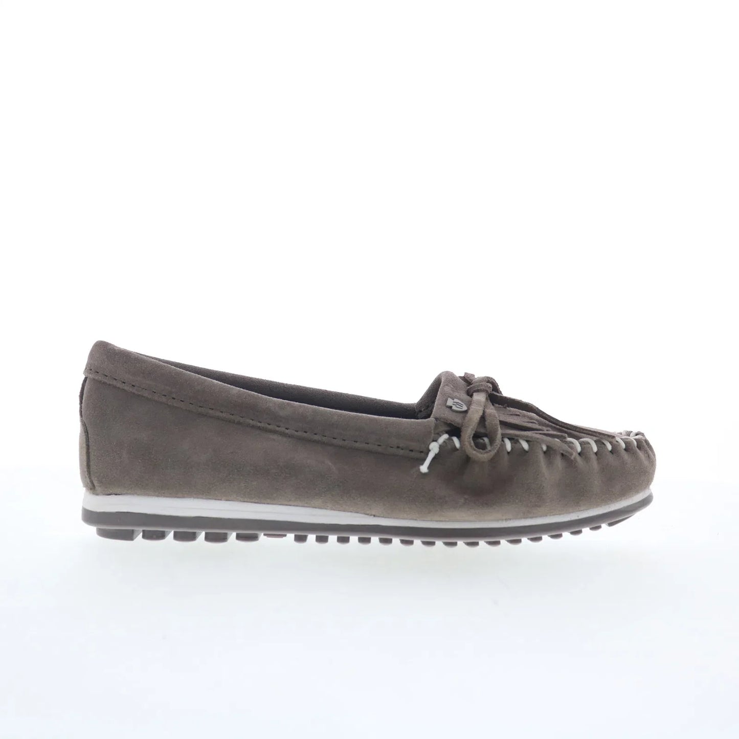 Minnetonka Kilty Plus 4301W Womens Gray Wide Suede Loafer Flats Shoes