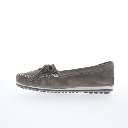 Minnetonka Kilty Plus 4301W Womens Gray Wide Suede Loafer Flats Shoes