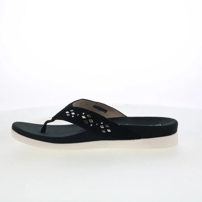 Spenco Laguna Stud SP1139BLK Womens Black Suede Flip-Flops Sandals Shoes