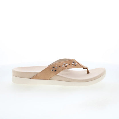 Spenco Laguna Stud SP1139TAN Womens Brown Suede Flip-Flops Sandals Shoes