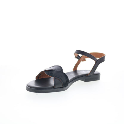 Miz Mooz Lakelyn Womens Black Leather Hook & Loop Strap Sandals Shoes