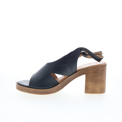 Miz Mooz Maia Womens Black Leather Hook & Loop Heeled Sandals Shoes