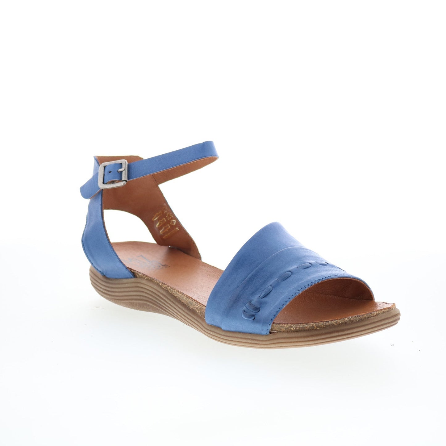 Miz Mooz Marabel Womens Blue Leather Hook & Loop Strap Sandals Shoes