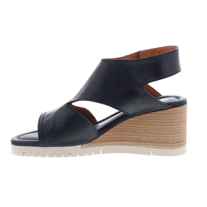 Miz Mooz Meredyth Womens Black Leather Strap Wedges Sandals Shoes