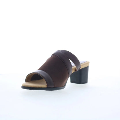 Trotters Mitzie T2515-200 Womens Brown Leather Slip On Heeled Sandals Shoes