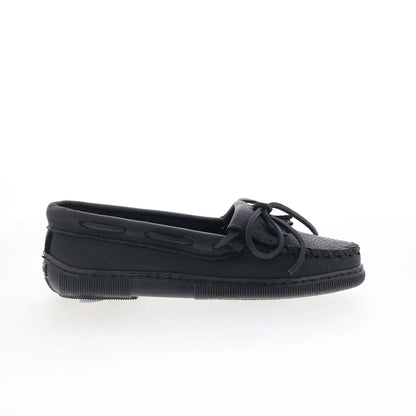 Minnetonka Moosehide Kilty 399 Womens Black Leather Loafer Flats Shoes