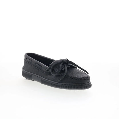 Minnetonka Moosehide Kilty 399 Womens Black Leather Loafer Flats Shoes