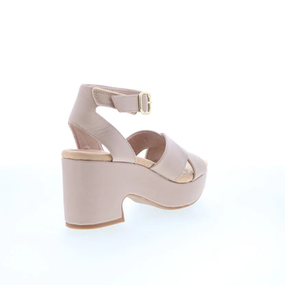 Clarks Nerisa Pearl 26181931 Womens Beige Leather Strap Heels Shoes