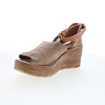 A.S. 98 Nino Womens Brown Leather Hook & Loop Wedges Sandals Shoes