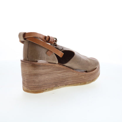 A.S. 98 Nino Womens Brown Leather Hook & Loop Wedges Sandals Shoes