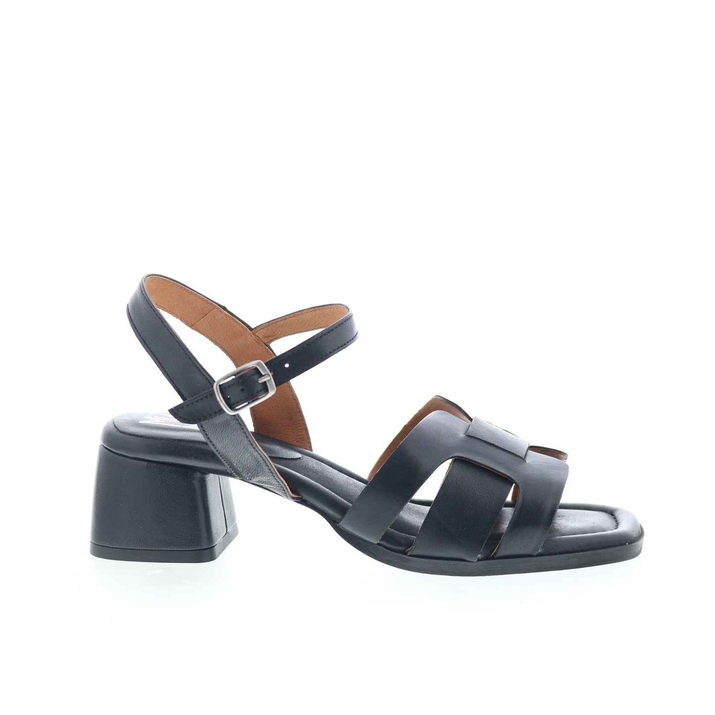 Miz Mooz Oakley Womens Black Leather Hook & Loop Heeled Sandals Shoes