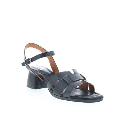 Miz Mooz Oakley Womens Black Leather Hook & Loop Heeled Sandals Shoes