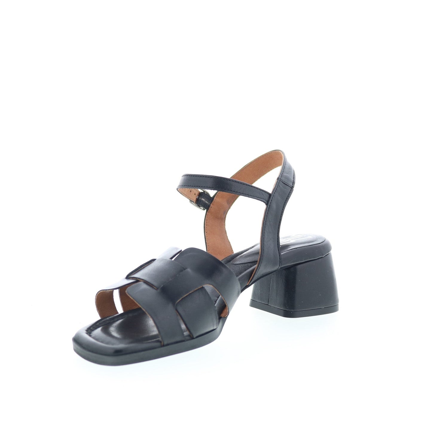 Miz Mooz Oakley Womens Black Leather Hook & Loop Heeled Sandals Shoes