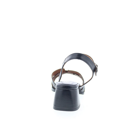 Miz Mooz Oakley Womens Black Leather Hook & Loop Heeled Sandals Shoes