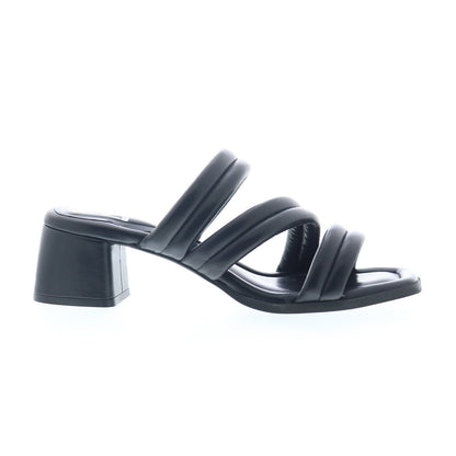 Miz Mooz Oceana Womens Black Leather Slip On Heeled Sandals Shoes