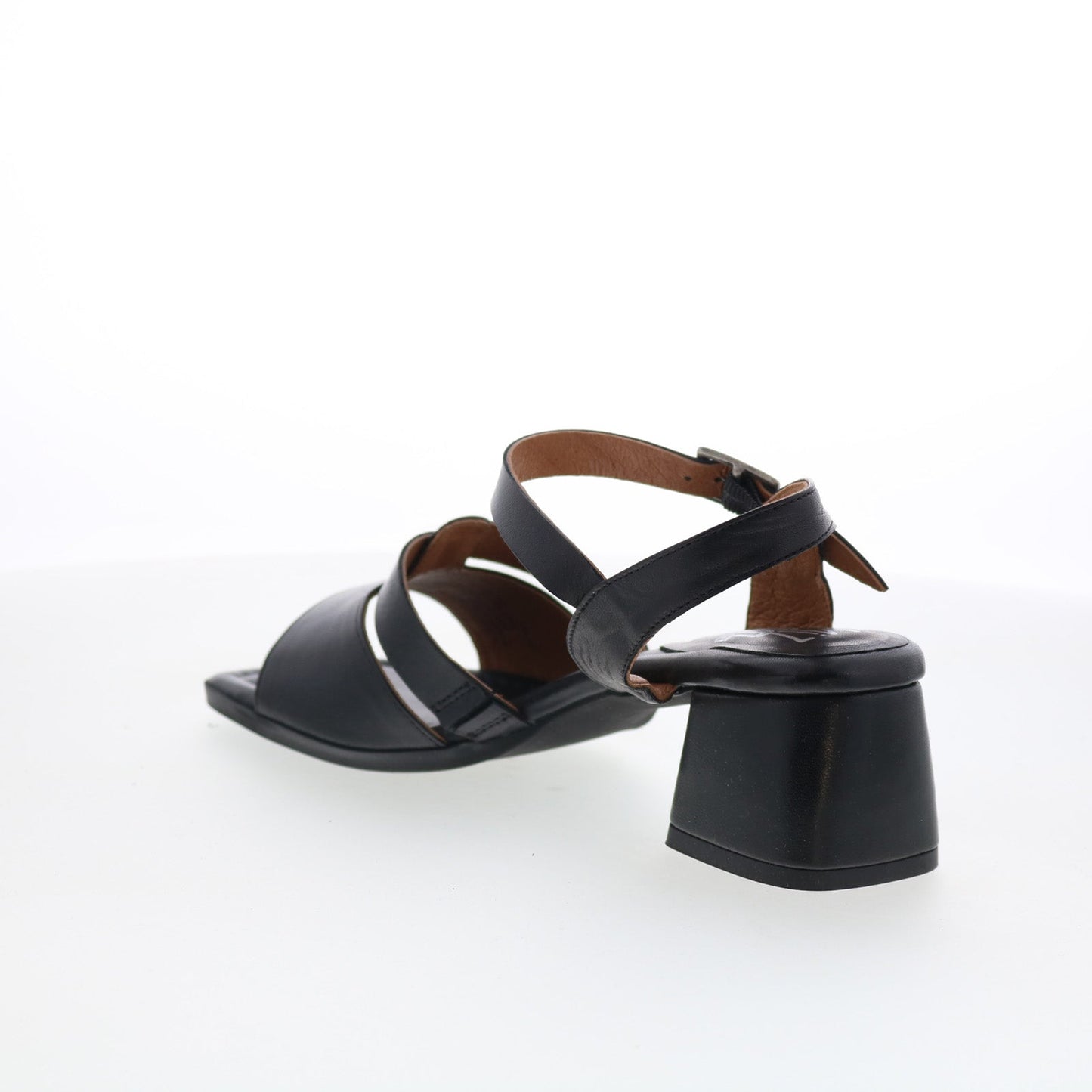 Miz Mooz Olyssa Womens Black Leather Hook & Loop Heeled Sandals Shoes