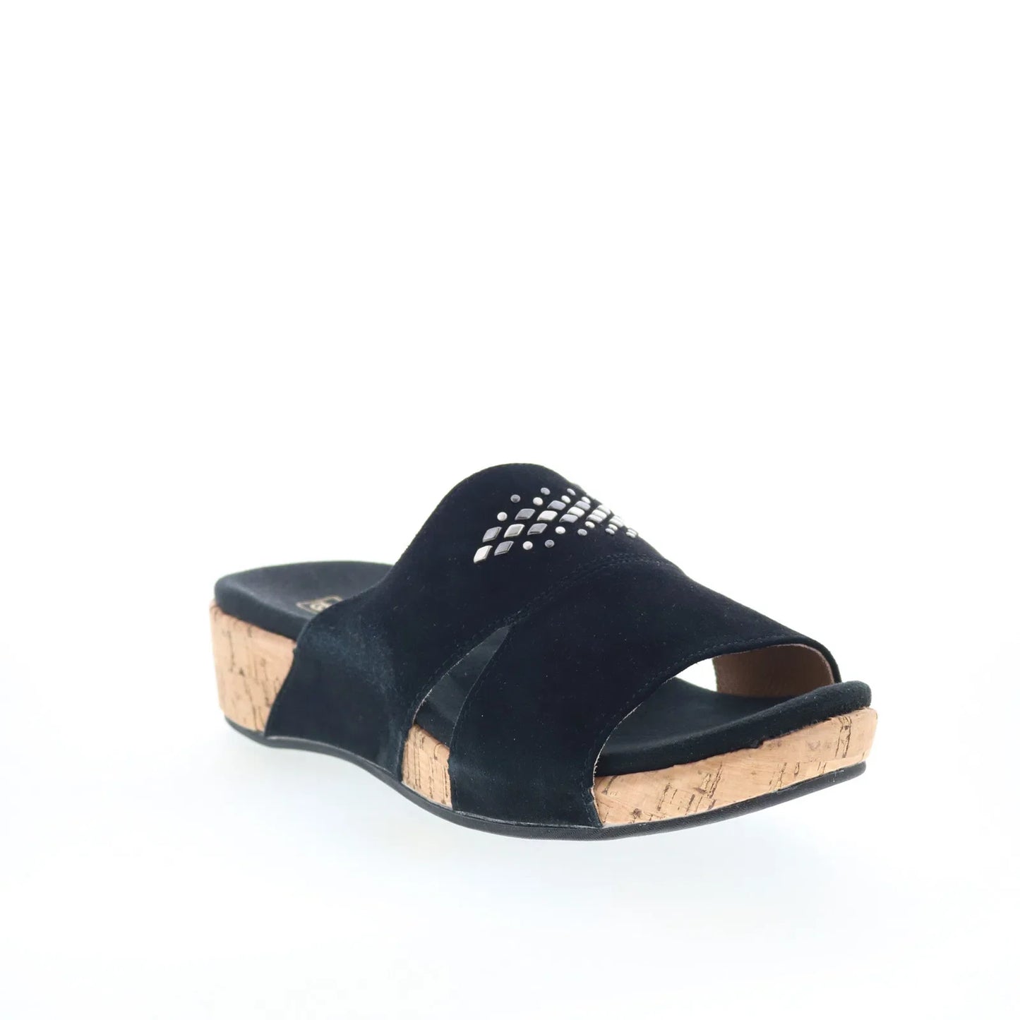 Spenco Passport Wedge SP1158BLK Womens Black Leather Slides Sandals Shoes